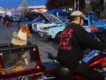 Bill BONEZ of the Bonez Speed Shop in the City of Newburgh, and his ever present dog, came out to the Saturday Night Cruisers Car Club Cruise at the 5 Corners in Vails Gate, on their Harley Motorcycle
