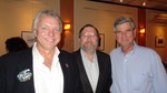 Photo by Jim Lennon. Town Council Candidate Michael Summerfield (left) and Dick Randazzo, former Cornwall Supervisor (right) flank Orange County Democratic Chairman Jonathan Chase [all Cornwall residents] at Summerfield's Fundraiser at Leo's.