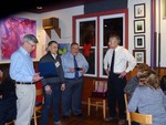 Photo by Jim Lennon. Cornwall American Legion Post #353 Commander Pete Kurpeawski (far right), Dick Randazzo (far left) and Jim Klein (center right) present American Legion award to U.S. Navy E5 Ortiz (center left) for his Military Service to our Nation.