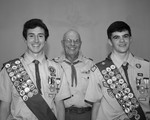 Photo by Wynn Gold.  l to r: Eagle Scout Michael Miller, Scoutmaster Ron Jurain, Eagle Scout John Michael Zanin, Jr.