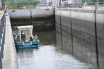 A vessel traveling through the Troy Lock and Dam.  Credit: Michael Embrich, Public Affairs, New York District, USACE.